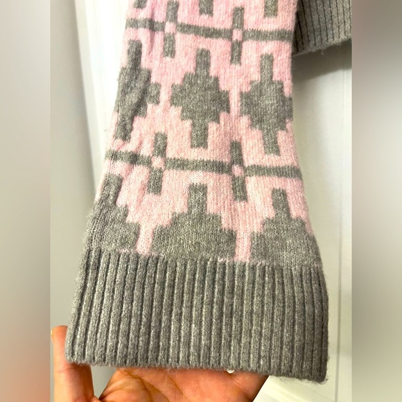 H & M Jacquard-Knit Turtleneck Cropped Sweater Pink Gray Patterned Women's Sz XS - Picture 3 of 9